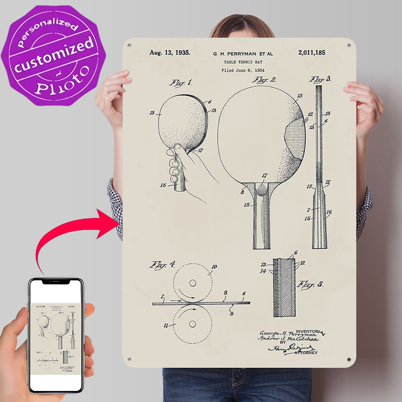 Table Tennis Custom Bat - Metalowy plakat z patentem na rakietkę
